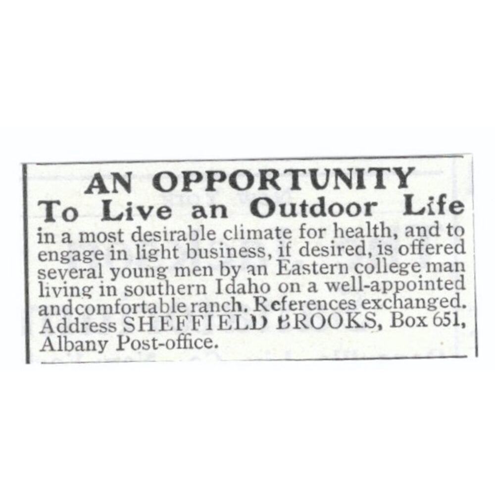 Outdoor Life Southern Idaho Sheffield Brooks 1903 Magazine Ad AF7-SS1